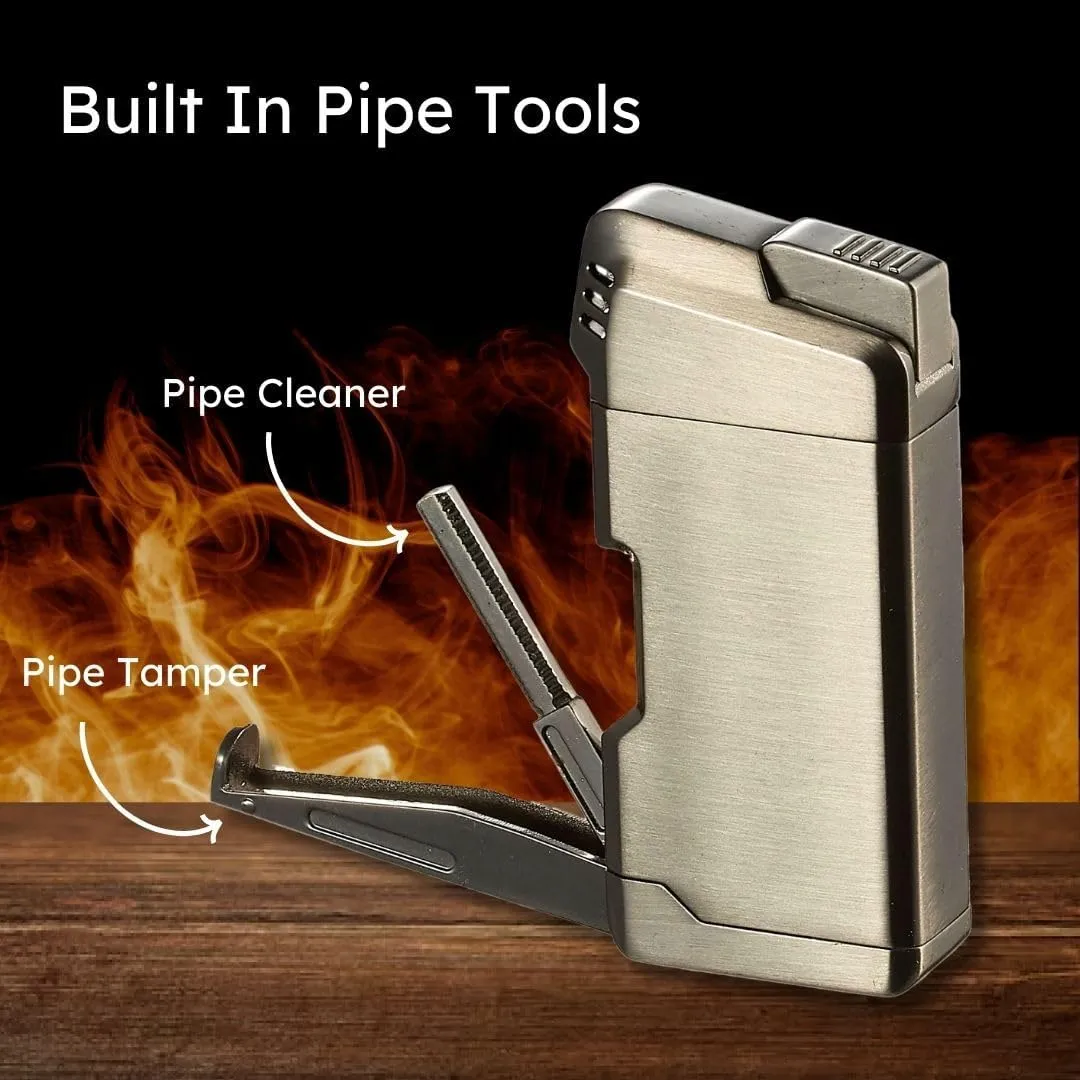 Personalized Visol Epirus Soft Flame Refillable Gas Lighter, Built-in Pipe Tools, Windproof Adjustable Flame Lighter with Free Engraving (Shipped Without Butane)