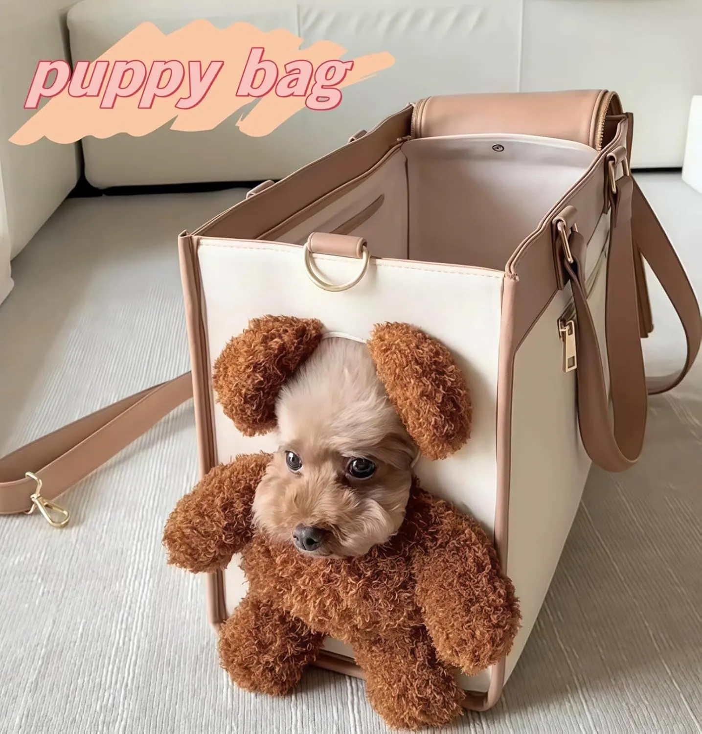 Pet Bag Carrier Small Dog Bag Carrier Fashionable PU Leather Dog Purse Convenient Pet Tote for Puppy Pet Handbag for Small Sized Dogs Cats for Going Out and Travel (Large)