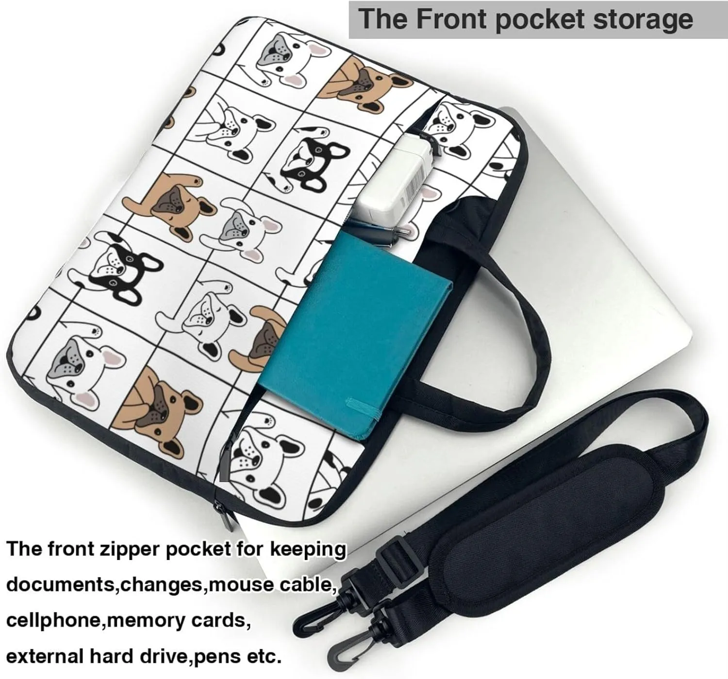 Pet French Bulldog Laptop Bag Classic Slim Briefcase Messenger Bag, Spacious, Ergonomic