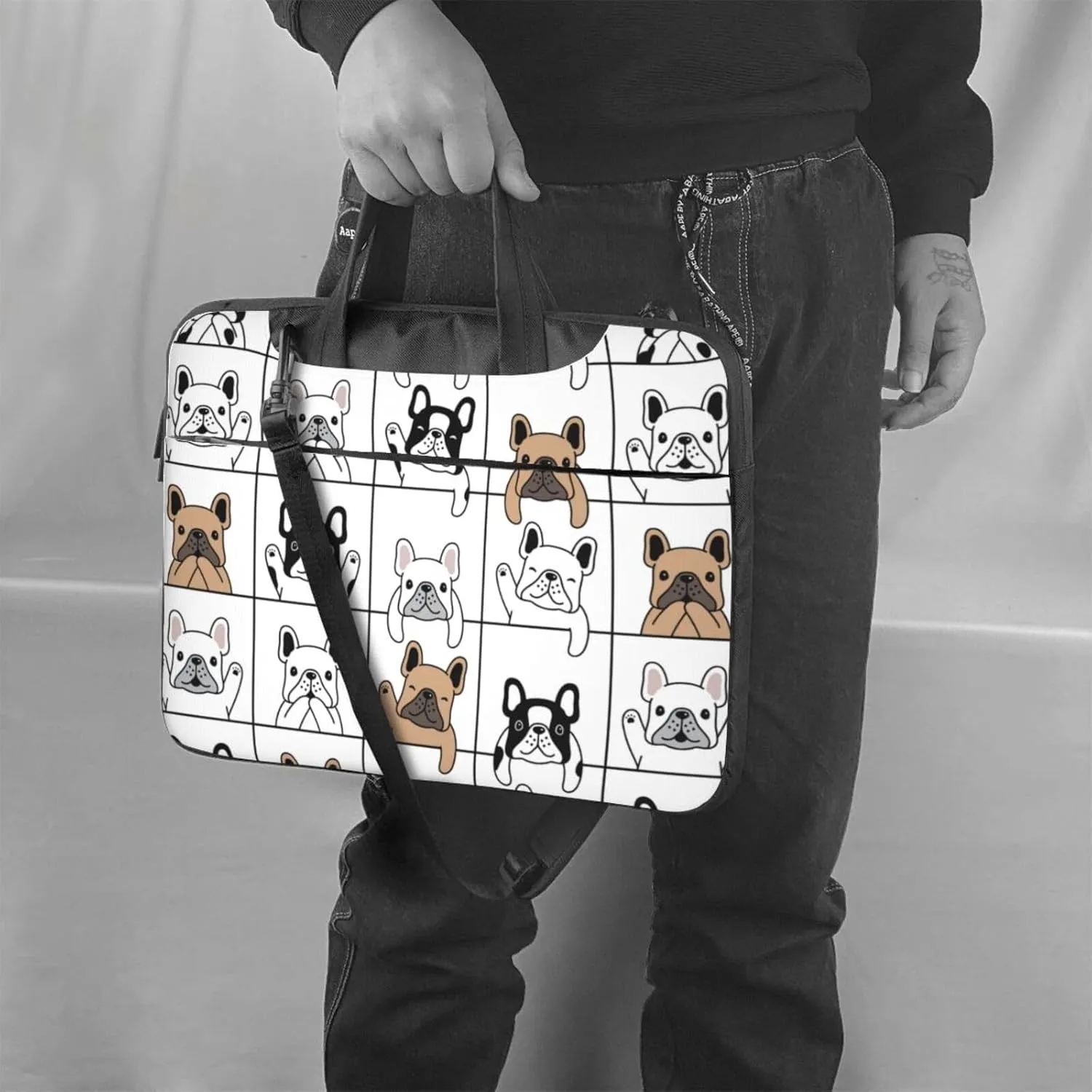 Pet French Bulldog Laptop Bag Classic Slim Briefcase Messenger Bag, Spacious, Ergonomic