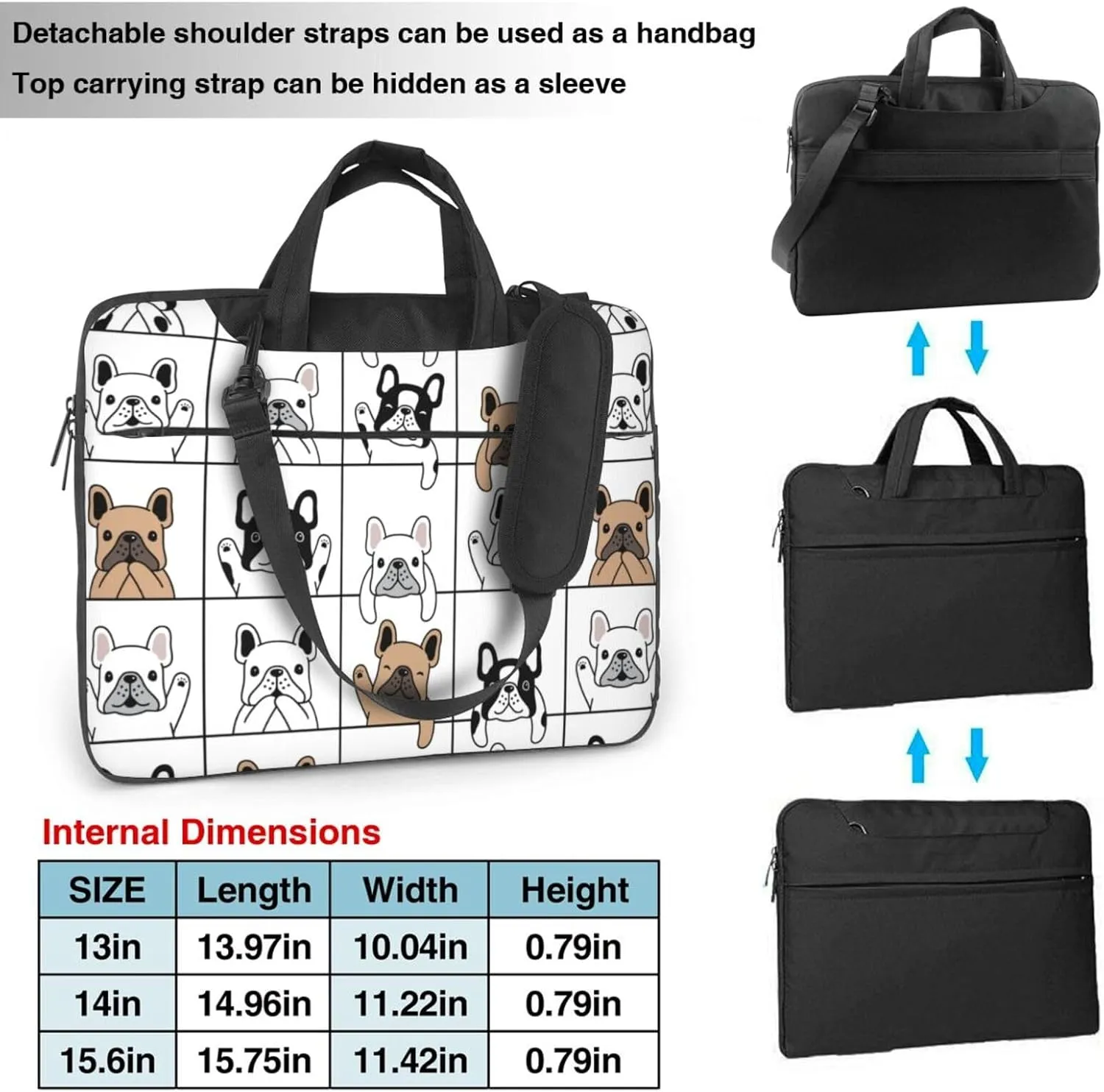 Pet French Bulldog Laptop Bag Classic Slim Briefcase Messenger Bag, Spacious, Ergonomic