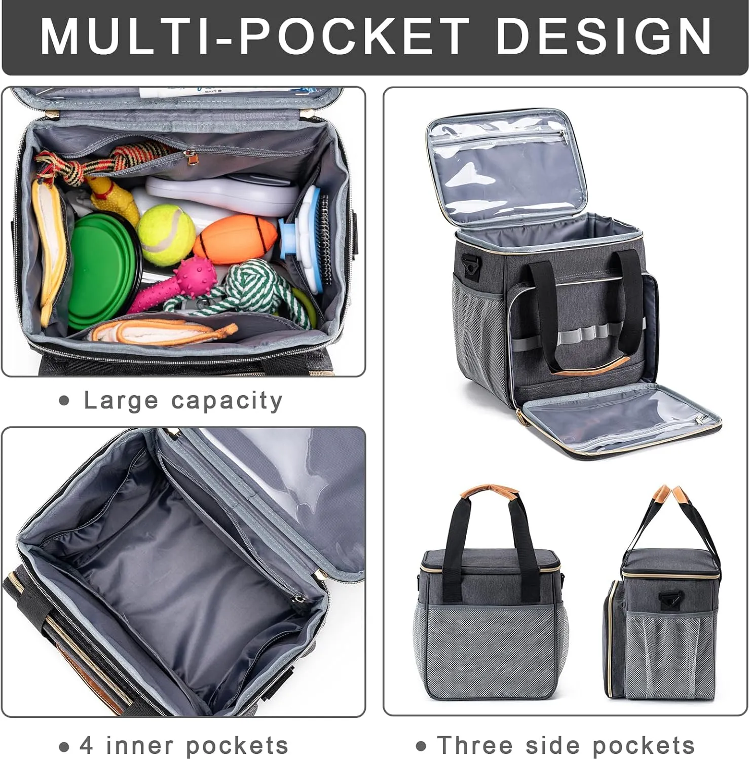Pet Grooming Bag, Dog Grooming Supplies Organizer Tote Bag, Perfect for Pet Grooming Tool Kit Accessories-Dark Gray