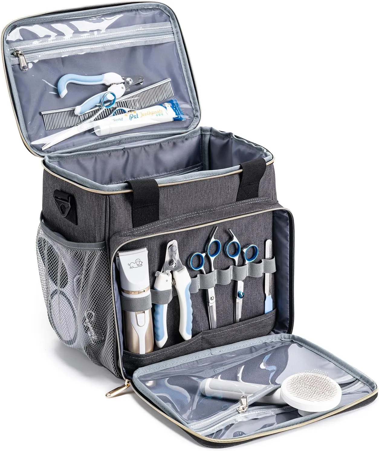 Pet Grooming Bag, Dog Grooming Supplies Organizer Tote Bag, Perfect for Pet Grooming Tool Kit Accessories-Dark Gray