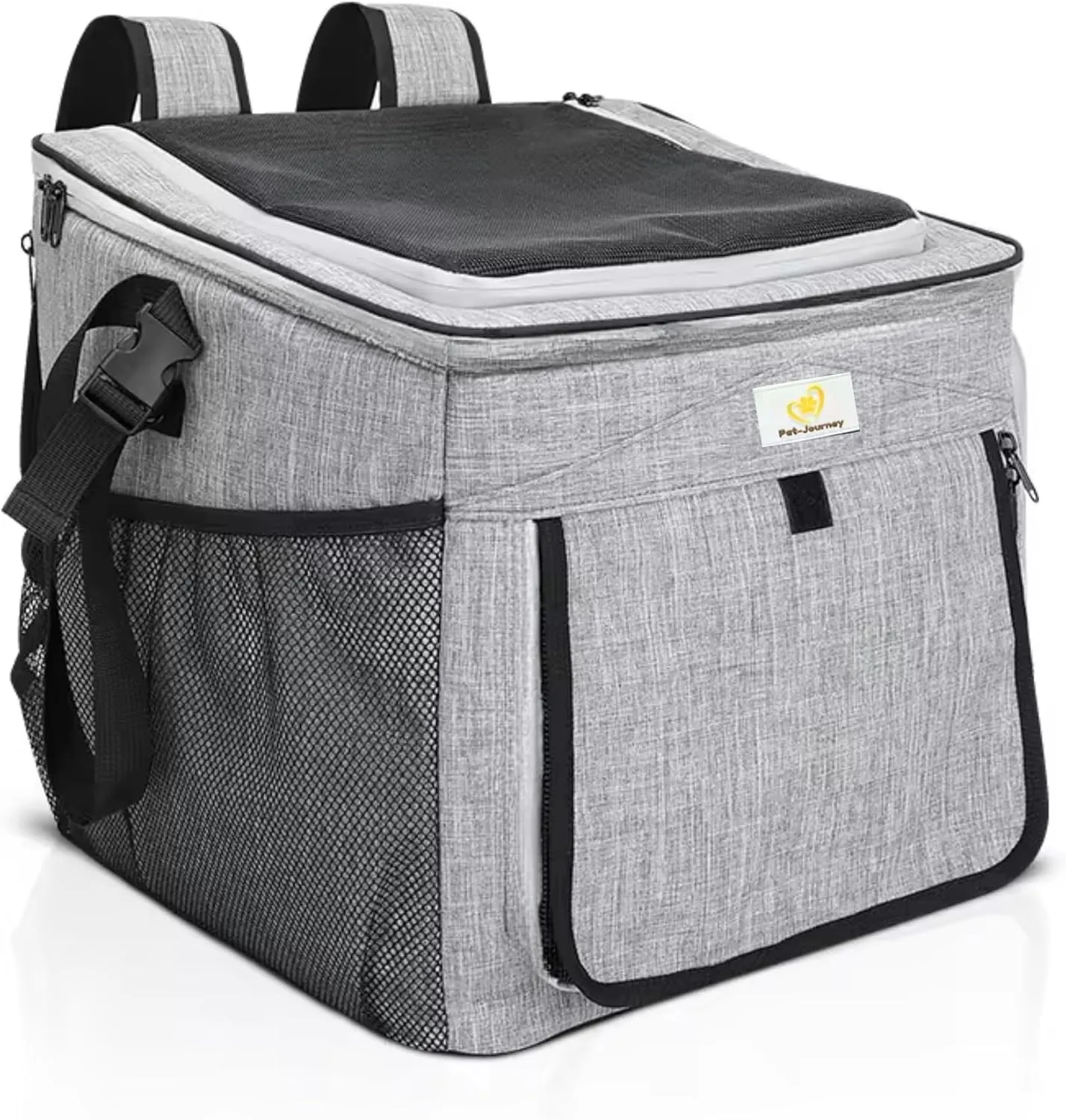 Pet Journey Expandable Dog & Cat Backpack Carrier – Breathable Mesh, Shoulder Bag for Small Pets up to 31 lbs – Motorcycle & Hiking Travel Backpack (Grey)