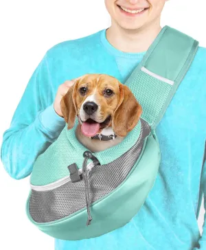 Pet Sling Carrier - Small Dog Puppy Cat Carrying Bag Purse Pouch -For Pooch Doggy Doggie Yorkie Chihuahua Baby Papoose Bjorn -Travel Front Backpack Chest Body Holder Pack To Wear (Teal-L)