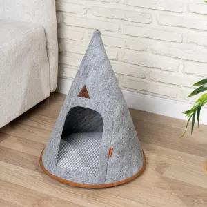 Pet Tent Cat Dog House Felt Cave Bed with Cushion&Bag Decorative Foldable Igloo Hut Teepee Small and Medium Suitable for Travel Warm in Winter Cool in Summer 16"x16"18" Grey (Gray, Small)