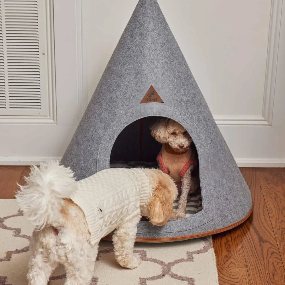 Pet Tent Cat Dog House Felt Cave Bed with Cushion&Bag Decorative Foldable Igloo Hut Teepee Small and Medium Suitable for Travel Warm in Winter Cool in Summer 16"x16"18" Grey (Gray, Small)