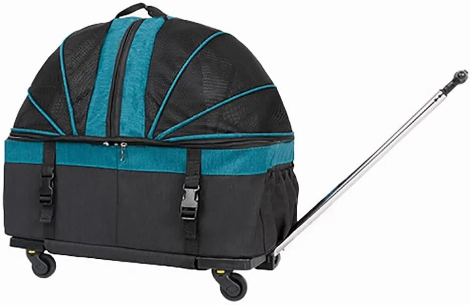 Pet Wheeled Bag, Handbag, Car Cage, Foldable, Breathable, Travel Wheeled Bag for Dogs and Cats with Removable Wheels, Portable Soft Sides (Blue)