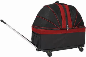 Pet Wheeled Bag, Handbag, Car Cage, Foldable, Breathable, Travel Wheeled Bag for Dogs and Cats with Removable Wheels, Portable Soft Sides (Red)