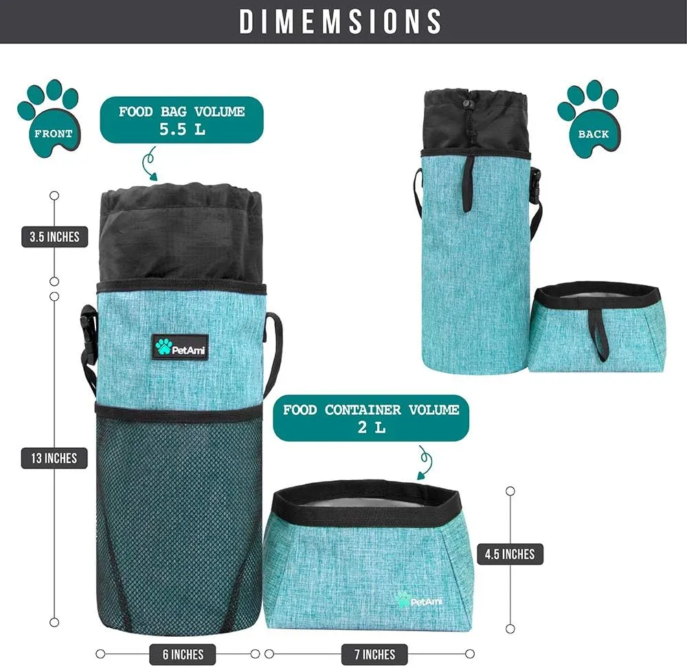 PetAmi Travel Dog Food Bag & Bowls Set, Collapsible Foldable Waterproof Dog Camping Bowls Cup Dish Accessories for Hiking, Sea Blue & Gray