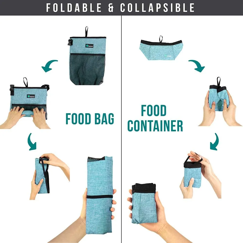 PetAmi Travel Dog Food Bag & Bowls Set, Collapsible Foldable Waterproof Dog Camping Bowls Cup Dish Accessories for Hiking, Sea Blue & Gray