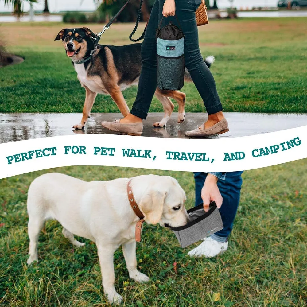 PetAmi Travel Dog Food Bag & Bowls Set, Collapsible Foldable Waterproof Dog Camping Bowls Cup Dish Accessories for Hiking, Sea Blue & Gray