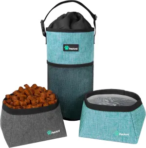 PetAmi Travel Dog Food Bag & Bowls Set, Collapsible Foldable Waterproof Dog Camping Bowls Cup Dish Accessories for Hiking, Sea Blue & Gray