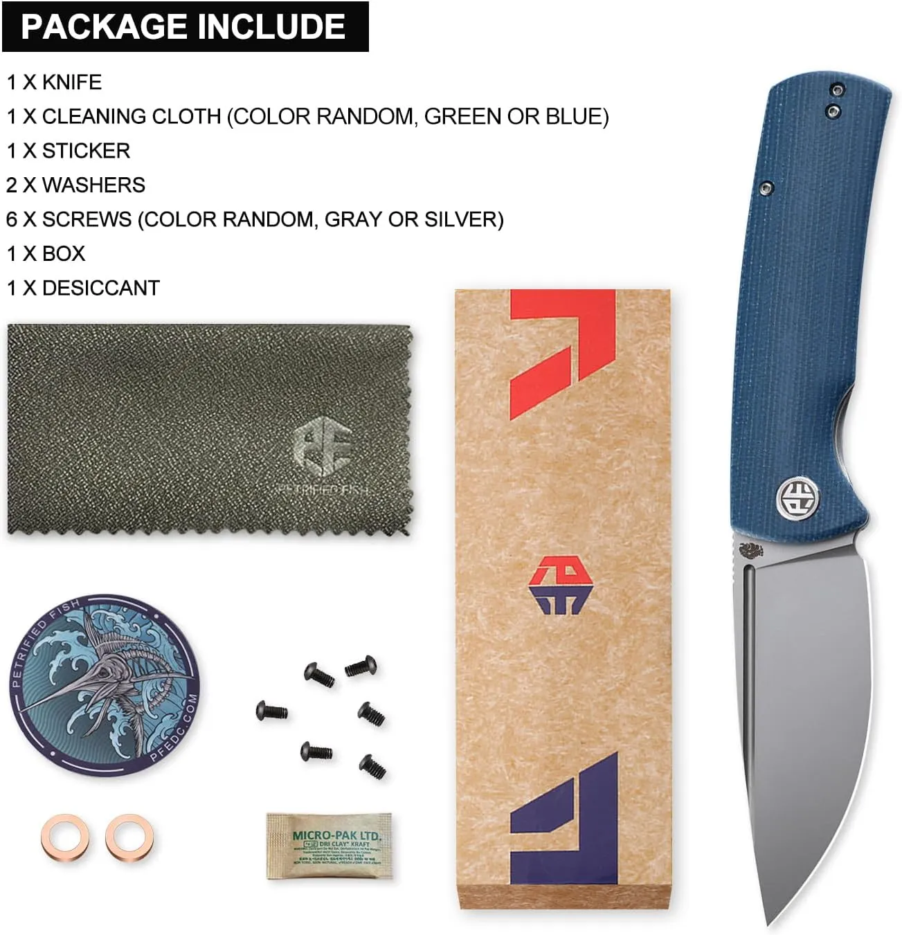 Petrified fish PFP01 k110 steel folding knife Micarta handle Front flipper outdoor Camping survival hunting EDC tool knives (Blue Micarta Sandblasting)