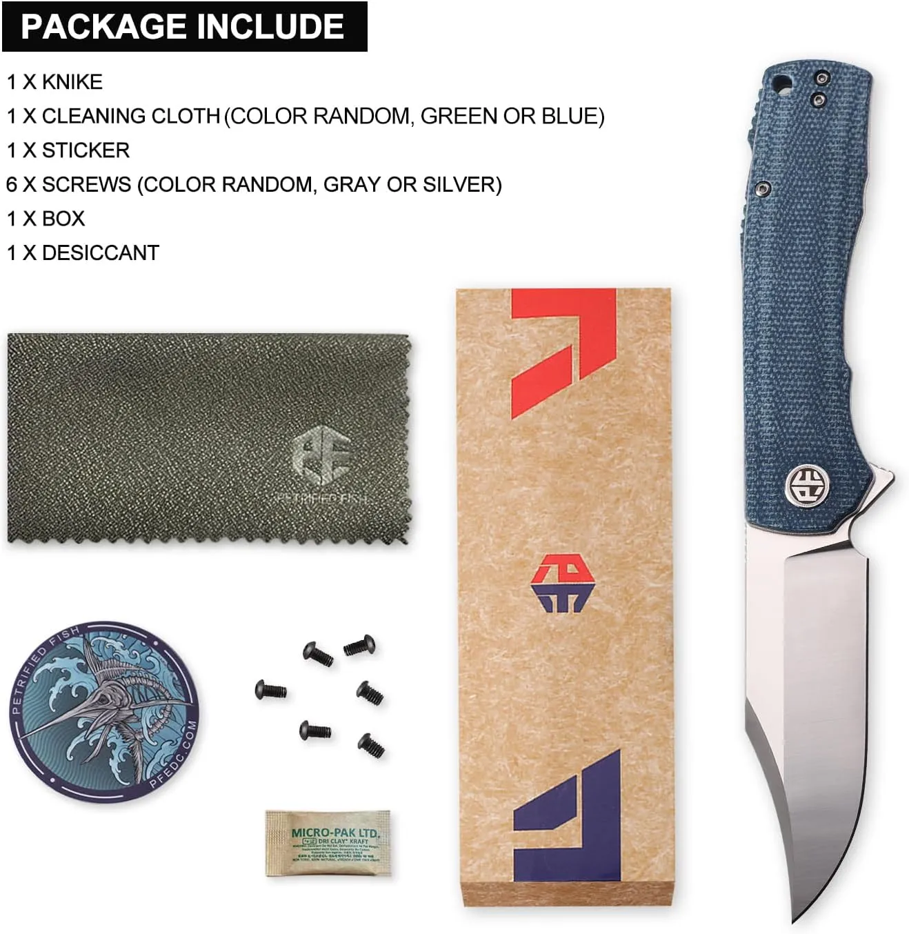 Petrified fish PFP03 Victor,3.58" K110 Satin Blade,140g Micarta Handel Flipper Liner lock Folding knife (Blue Satin)