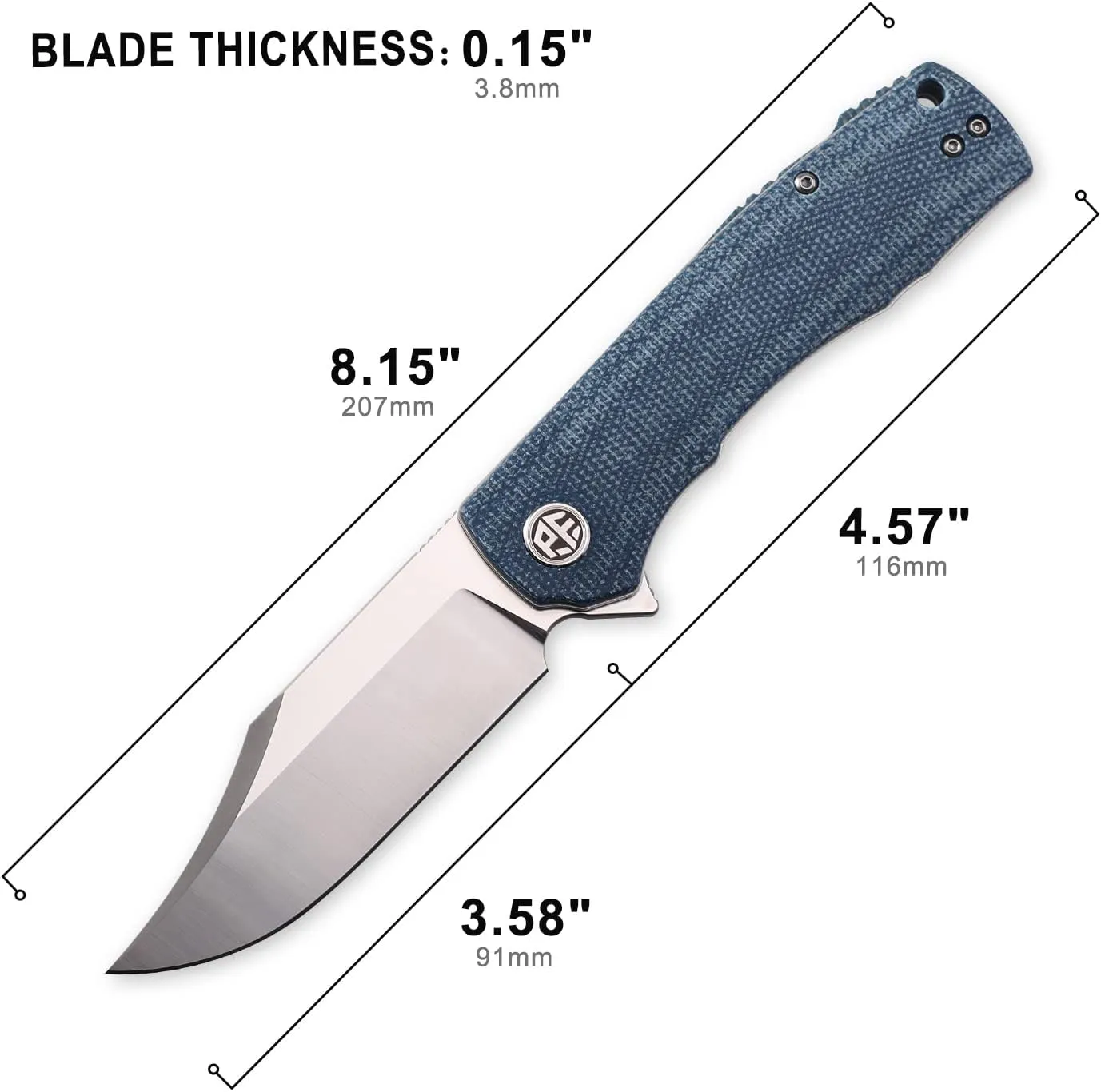 Petrified fish PFP03 Victor,3.58" K110 Satin Blade,140g Micarta Handel Flipper Liner lock Folding knife (Blue Satin)
