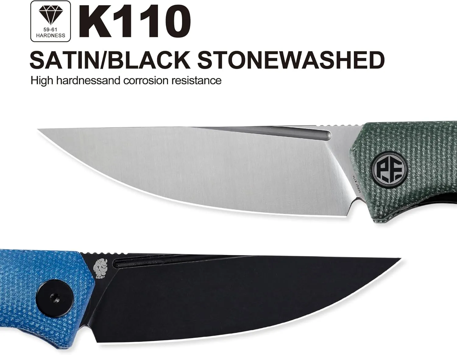 Petrified fish Pocket Knife PFP07 Viking, 3.62" K110 Satin Blade, 3.95oz Micarta Handle Front Flipper Liner lock Folding knife (Green Micarta & Satin)