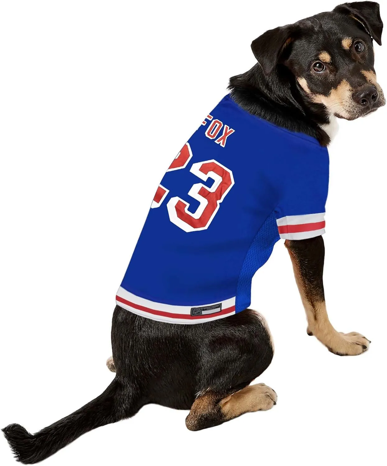 Pets First NHLPA Adam Fox Mesh Jersey for Dogs & Cats, New York Rangers Foxy-23 Dog Jersey, Size Small, Licensed Dog Jersey with Your Favorite Hockey Team Player