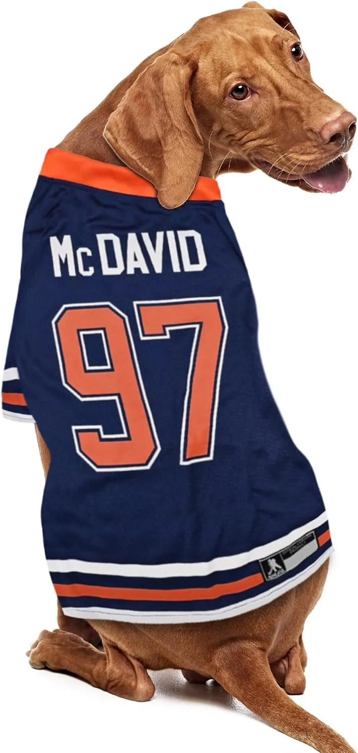 Pets First NHLPA Connor McDavid Mesh Jersey for Dogs & Cats, Edmonton Oilers McJesus-97 Dog Jersey, Size X-Large, Licensed Dog Jersey with Your Favorite Hockey Team Player