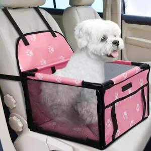 PetsHome Dog Car Seat Foldable Dog Car Booster Seat Waterproof Breathable Oxford Travel Bag for Small to Medium Dogs, Puppies, and Pets-Footprint Pink-Upgrade