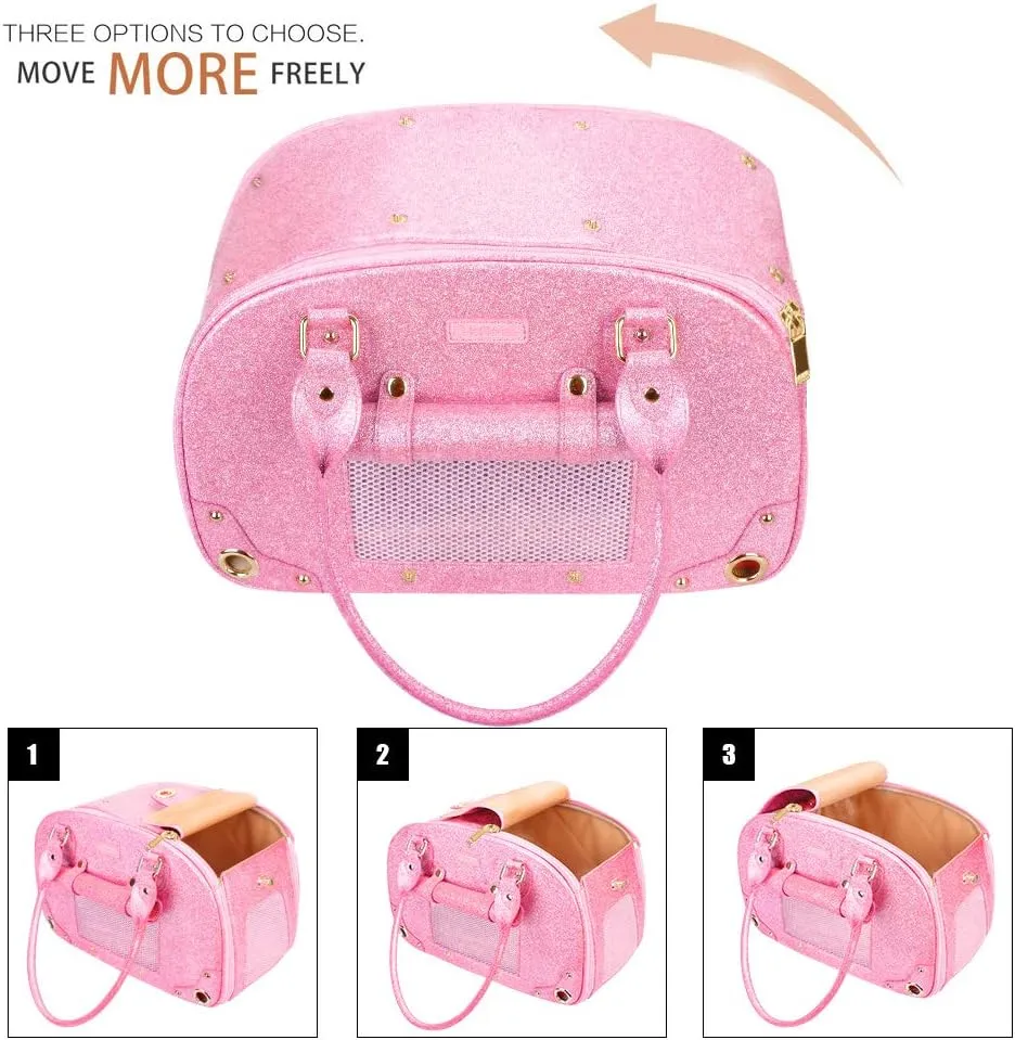 PetsHome Dog Carrier Purse, Pet Carrier, Cat Carrier, Bling Waterproof Premium Leather Pet Travel Portable Bag Carrier for Cat and Small Dog Home & Outdoor Small Bling Pink