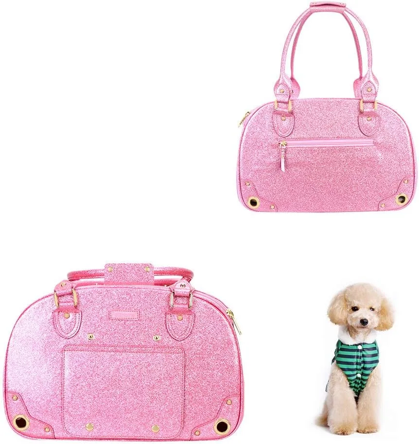 PetsHome Dog Carrier Purse, Pet Carrier, Cat Carrier, Bling Waterproof Premium Leather Pet Travel Portable Bag Carrier for Cat and Small Dog Home & Outdoor Small Bling Pink