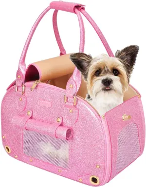 PetsHome Dog Carrier Purse, Pet Carrier, Cat Carrier, Bling Waterproof Premium Leather Pet Travel Portable Bag Carrier for Cat and Small Dog Home & Outdoor Small Bling Pink