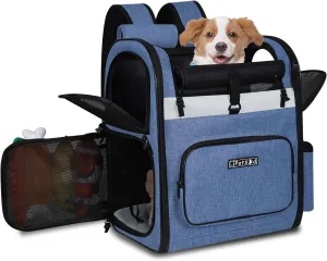 Petskd Pet Carrier Backpack 13 x 11x 16.5 for Small Medium Dogs and Cats Under 15LBS, Large Space Foldable Backpack with Safety Lock Zipper and Breathable Mesh for Travel Hiking Camping(Blue)