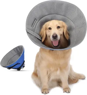 PETTOM Soft Dog Cone Collar, Adjustable Dog Recovery Cone Collar, Reflective Bands Breathable Elizabethan Collar for Large Medium Small Dogs Anti-Bite Anti-Lick Protective Wound（XL）