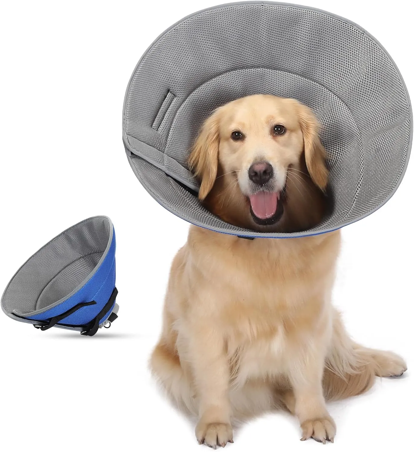 PETTOM Soft Dog Cone Collar, Adjustable Dog Recovery Cone Collar, Reflective Bands Breathable Elizabethan Collar for Large Medium Small Dogs Anti-Bite Anti-Lick Protective Wound（XL）