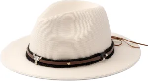 Pineapple&Star Sun Straw Fedora Beach Hat Fine Braid UPF50  for Unisex