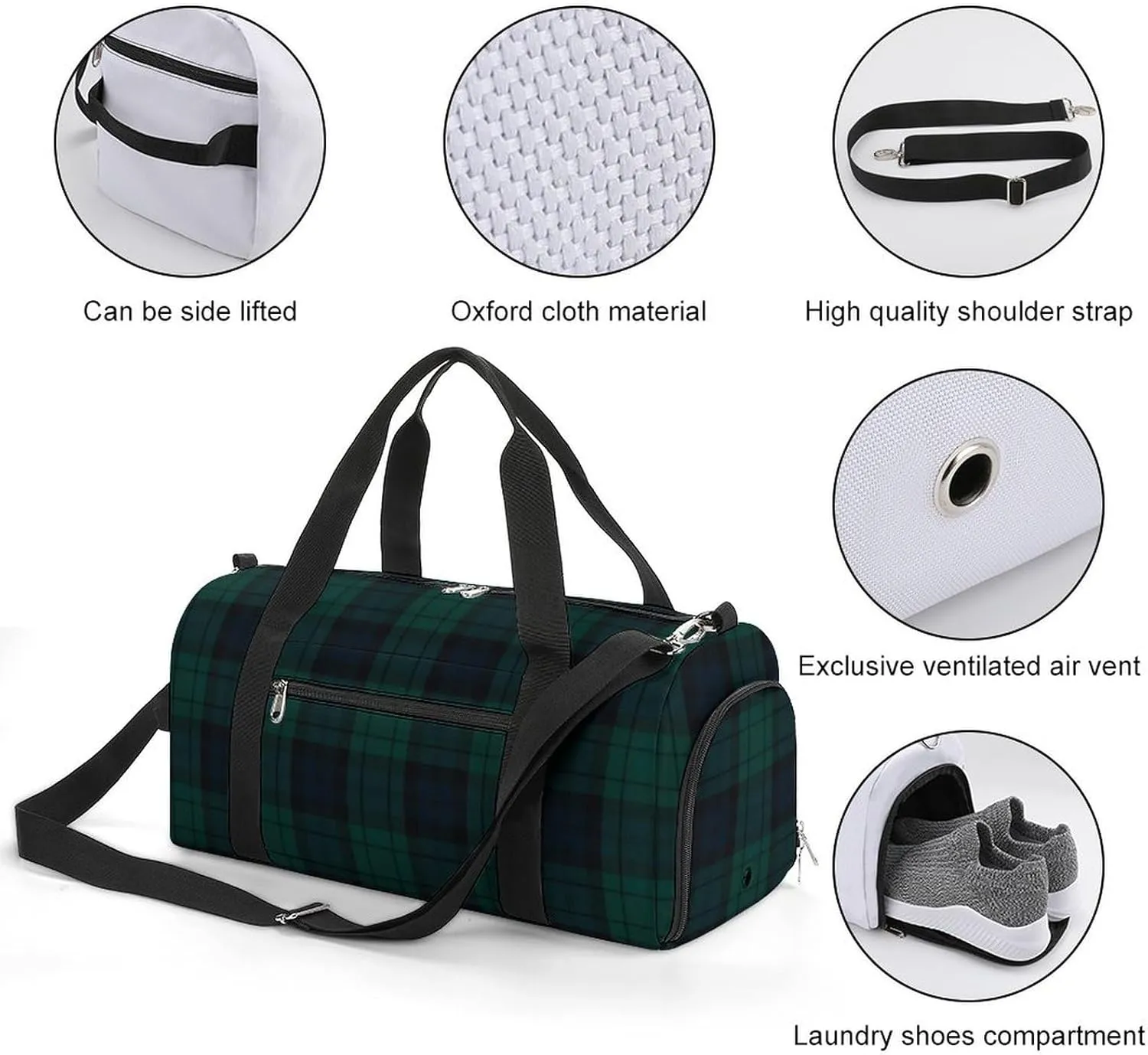 Pink Black Gray Argyle Portable Large Capacity Fully Printed Fitness Bag Unisex