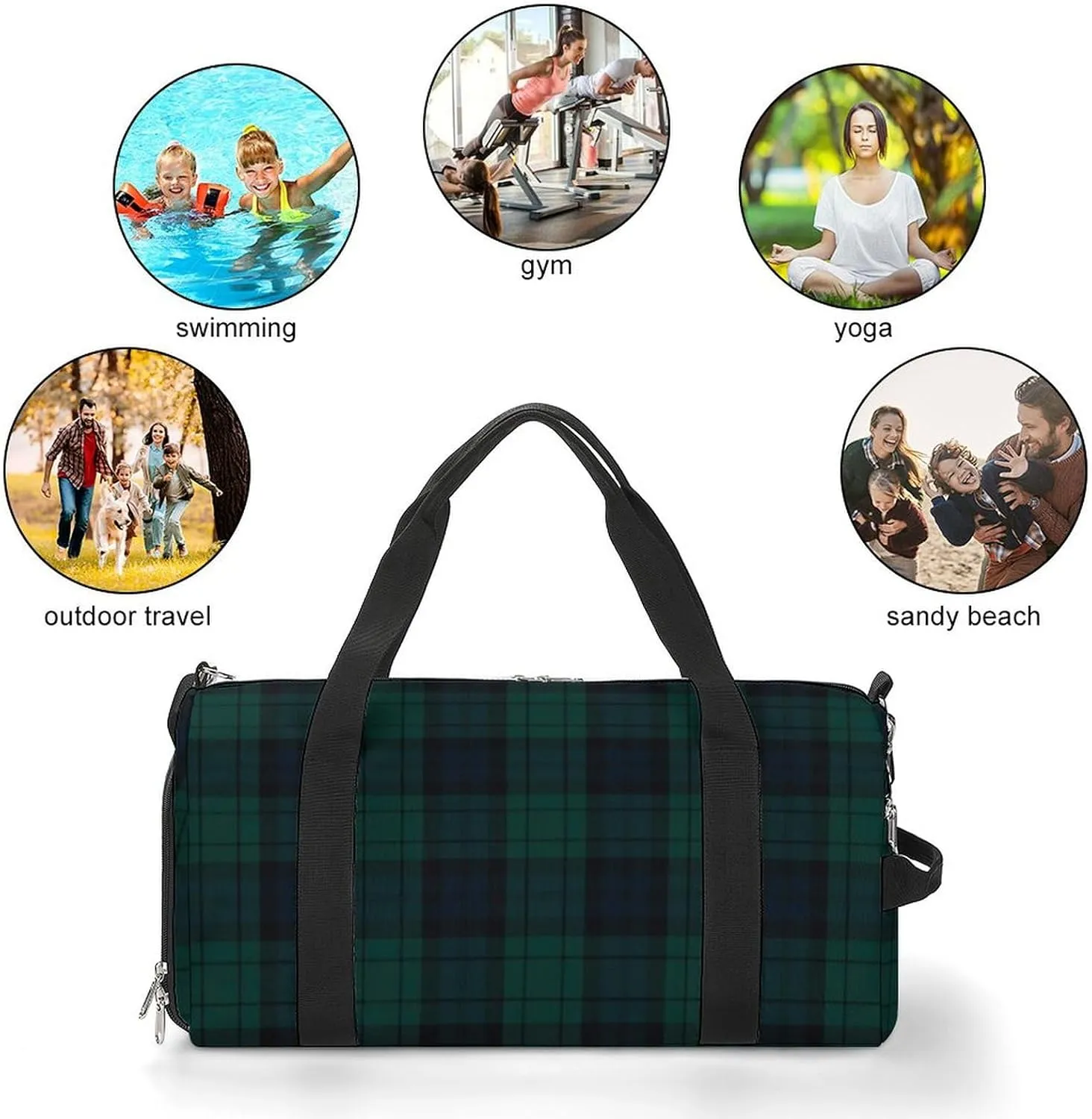 Pink Black Gray Argyle Portable Large Capacity Fully Printed Fitness Bag Unisex
