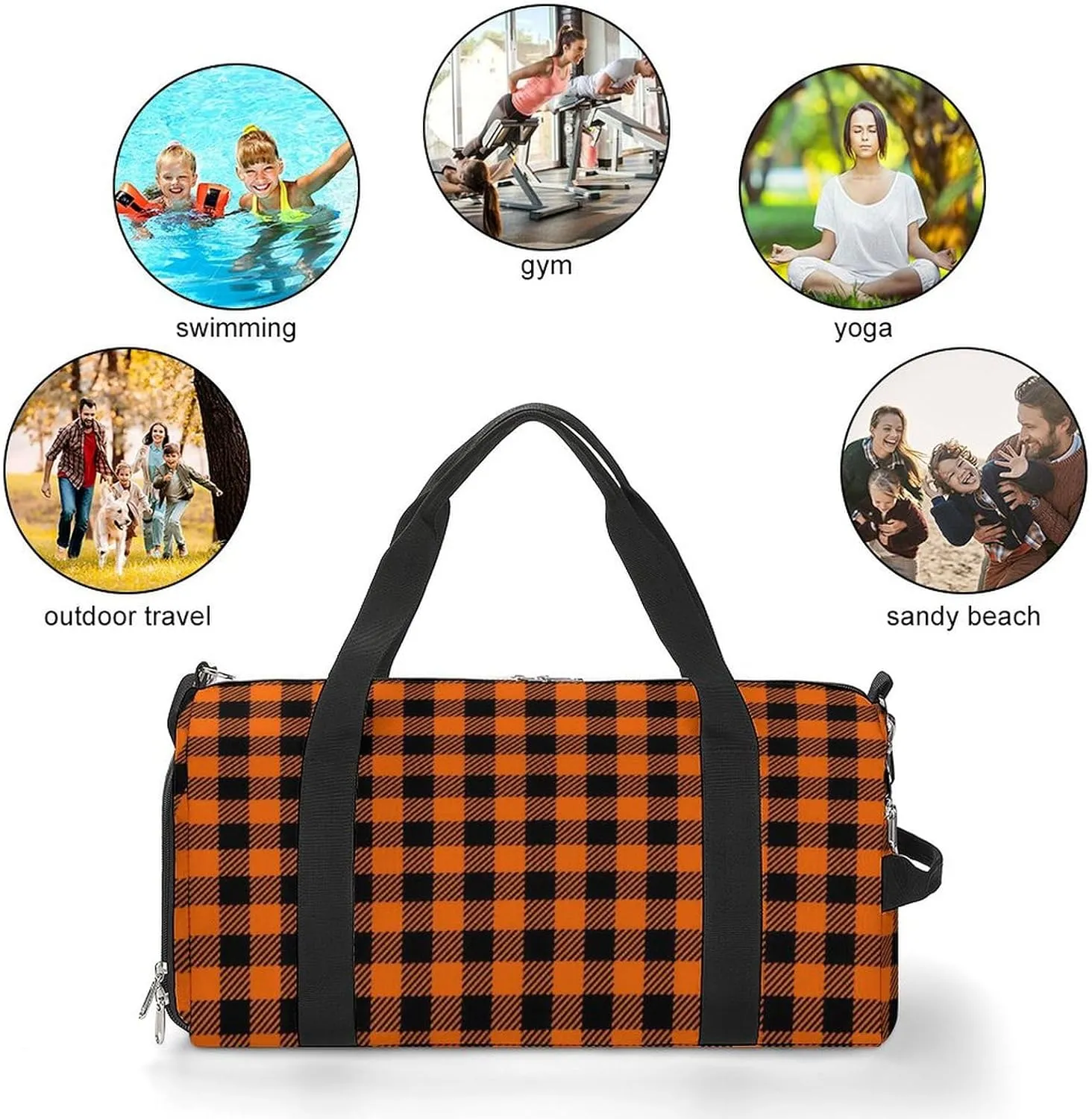 Pink Black Gray Argyle Portable Large Capacity Fully Printed Fitness Bag Unisex
