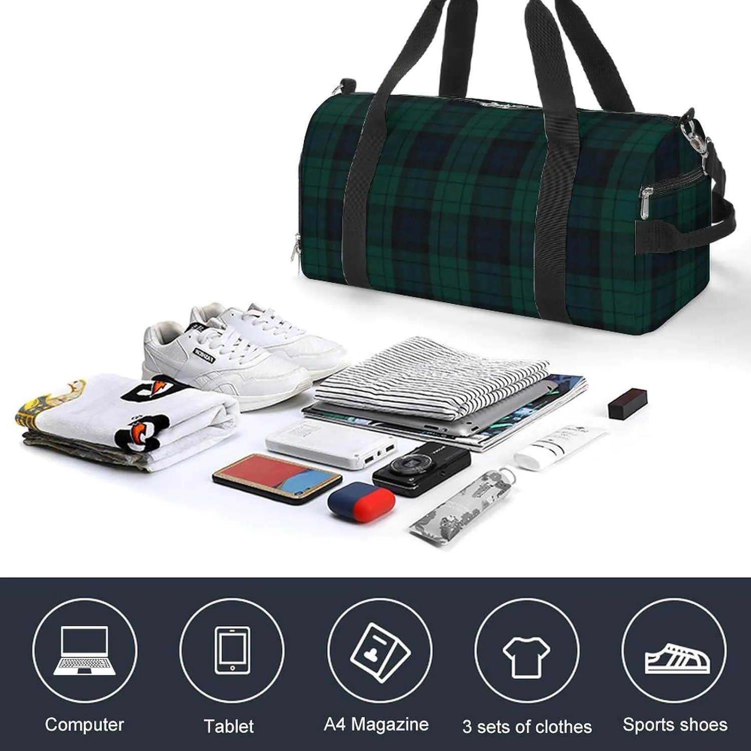 Pink Black Gray Argyle Portable Large Capacity Fully Printed Fitness Bag Unisex