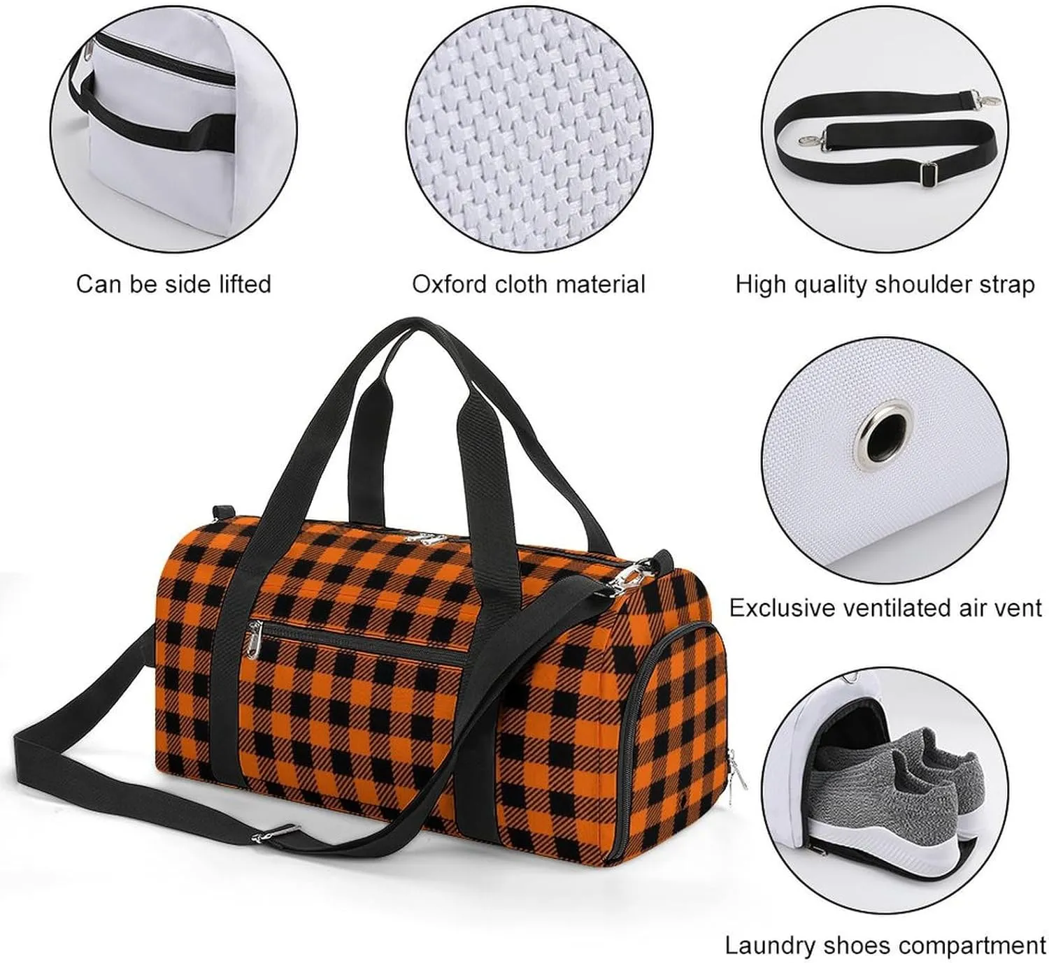 Pink Black Gray Argyle Portable Large Capacity Fully Printed Fitness Bag Unisex