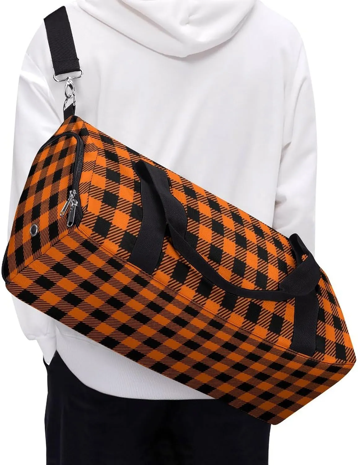 Pink Black Gray Argyle Portable Large Capacity Fully Printed Fitness Bag Unisex