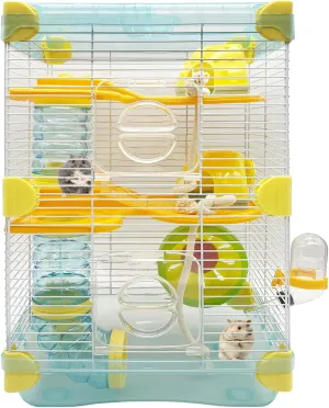 PINVNBY Portable Hamster Cage Large 3-Floors Hamster Habitat Small Animal Critter Enclosure with Bedroom, Kettle, Track, Food Box, Slide etc Mouse Mice Habitat Gerbil House for Hamsters (Blue)