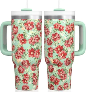 Pioneer Woman Tumbler with Handle and Lid,30oz Boho Floral Pioneer Woman Double Wall Vacuum Insulated Tumbler,Pioneer Woman Cups Gift for Women (Only One Cup)