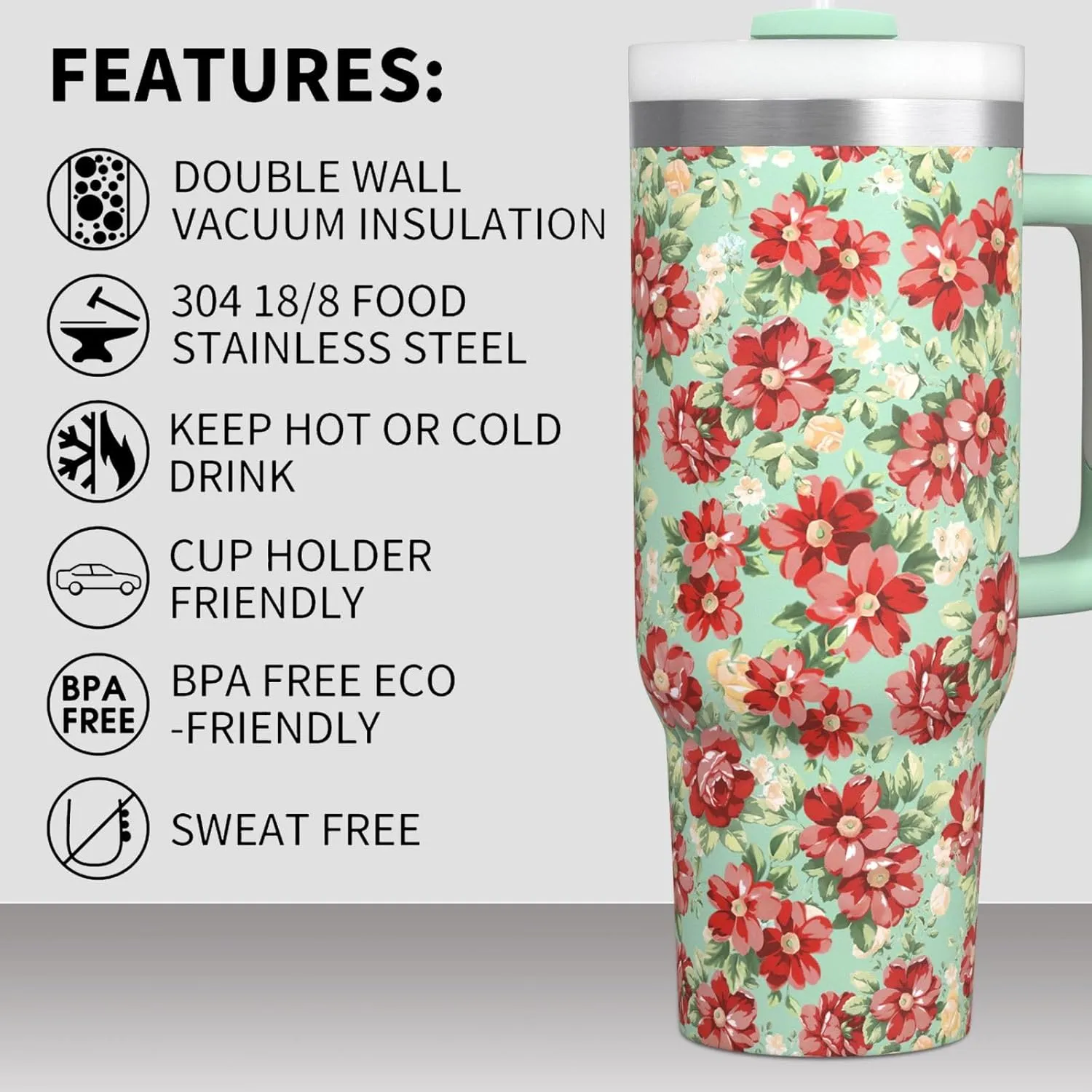 Pioneer Woman Tumbler with Handle and Lid,30oz Boho Floral Pioneer Woman Double Wall Vacuum Insulated Tumbler,Pioneer Woman Cups Gift for Women (Only One Cup)