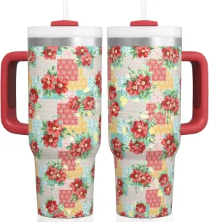 Pioneer Woman Tumbler with Handle and Lid,30oz Boho Floral Pioneer Woman Double Wall Vacuum Insulated Tumbler,Pioneer Woman Cups Gift for Women (Only One Cup)