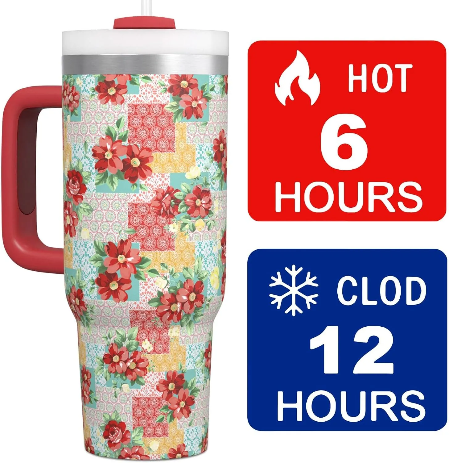 Pioneer Woman Tumbler with Handle and Lid,30oz Boho Floral Pioneer Woman Double Wall Vacuum Insulated Tumbler,Pioneer Woman Cups Gift for Women (Only One Cup)