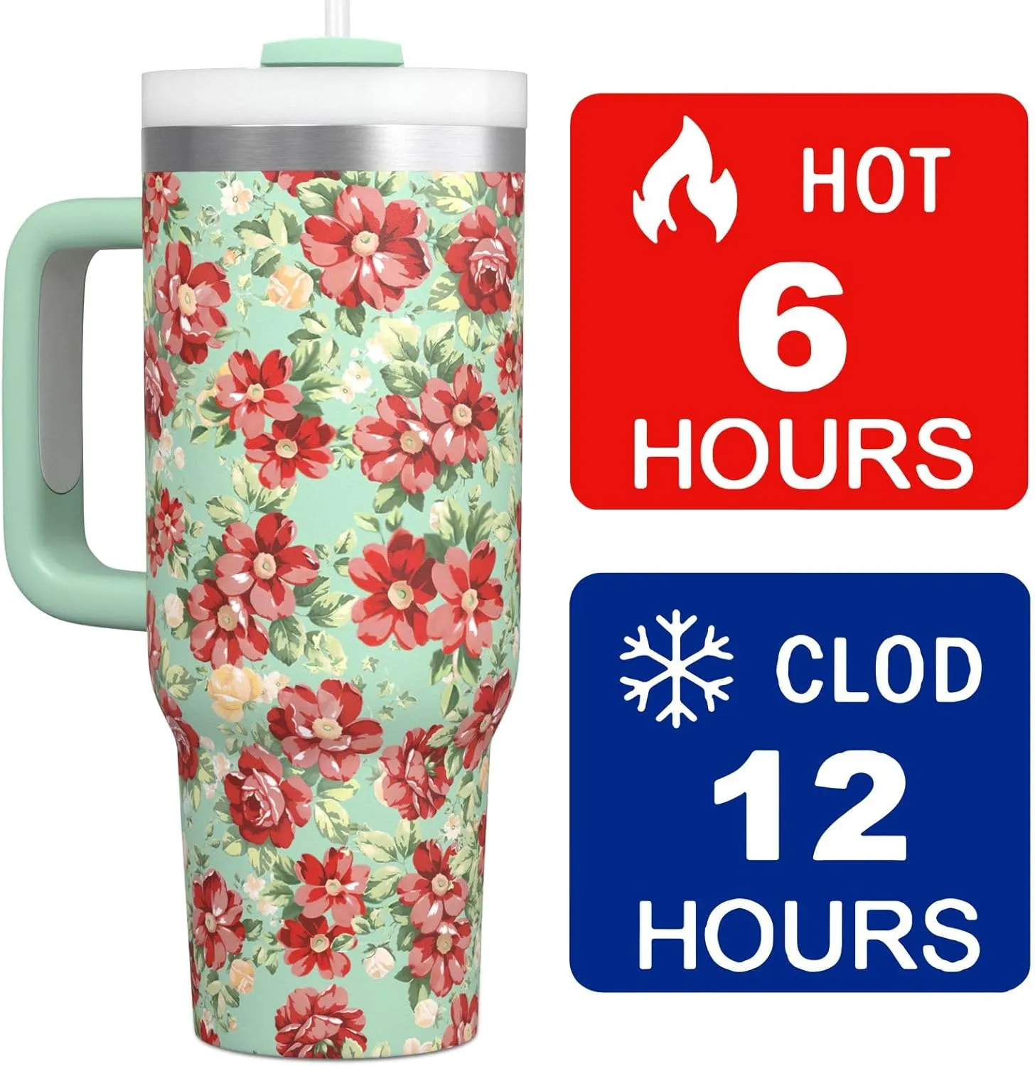 Pioneer Woman Tumbler with Handle and Lid,30oz Boho Floral Pioneer Woman Double Wall Vacuum Insulated Tumbler,Pioneer Woman Cups Gift for Women (Only One Cup)