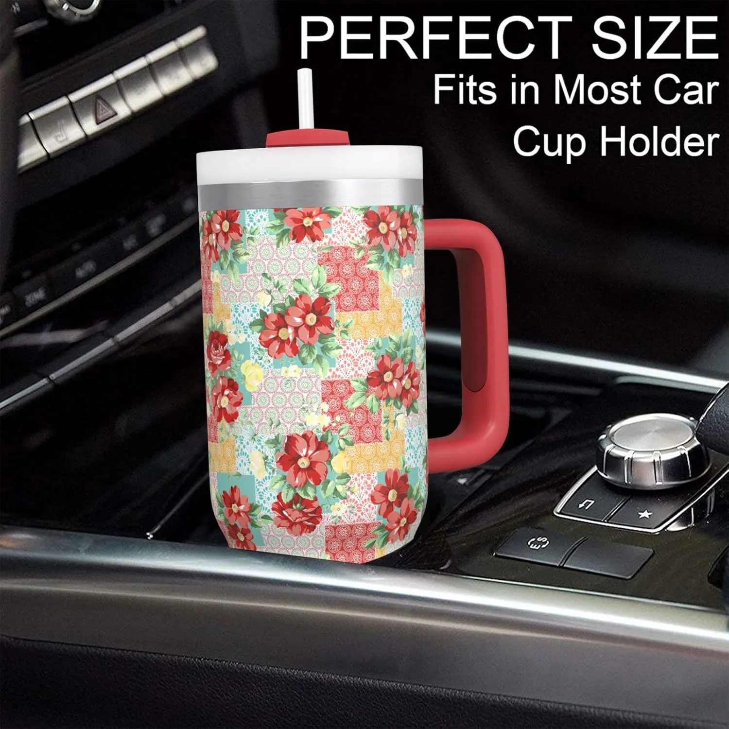 Pioneer Woman Tumbler with Handle and Lid,30oz Boho Floral Pioneer Woman Double Wall Vacuum Insulated Tumbler,Pioneer Woman Cups Gift for Women (Only One Cup)