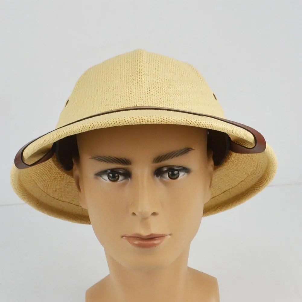 Pith Straw Helmet for Men Women Pith Helmet Hat Summer Beach Hat Uv Protection Jungle Miners Cap for Fishsing Walking Hiking