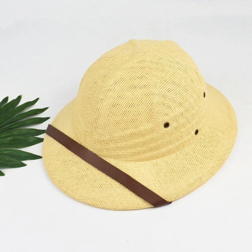 Pith Straw Helmet for Men Women Pith Helmet Hat Summer Beach Hat Uv Protection Jungle Miners Cap for Fishsing Walking Hiking