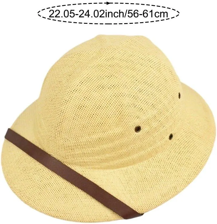 Pith Straw Helmet for Men Women Pith Helmet Hat Summer Beach Hat Uv Protection Jungle Miners Cap for Fishsing Walking Hiking