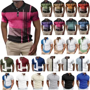 Polo Shirts for Men Short Sleeve Button Down Slim Fit Waffle T Shirt Plaid Striped Solid Color Golf Tees Dry Fit Tops