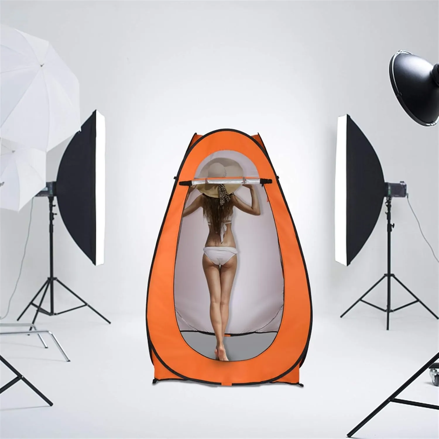 Pop Up Shower Tent - Privacy Shelter for Camping, Beach & Hiking, 6.2ft Portable Changing Room & Toilet Tent with Carry Bag, Water-Resistant & UV Protection for Outdoor Activities, Orange