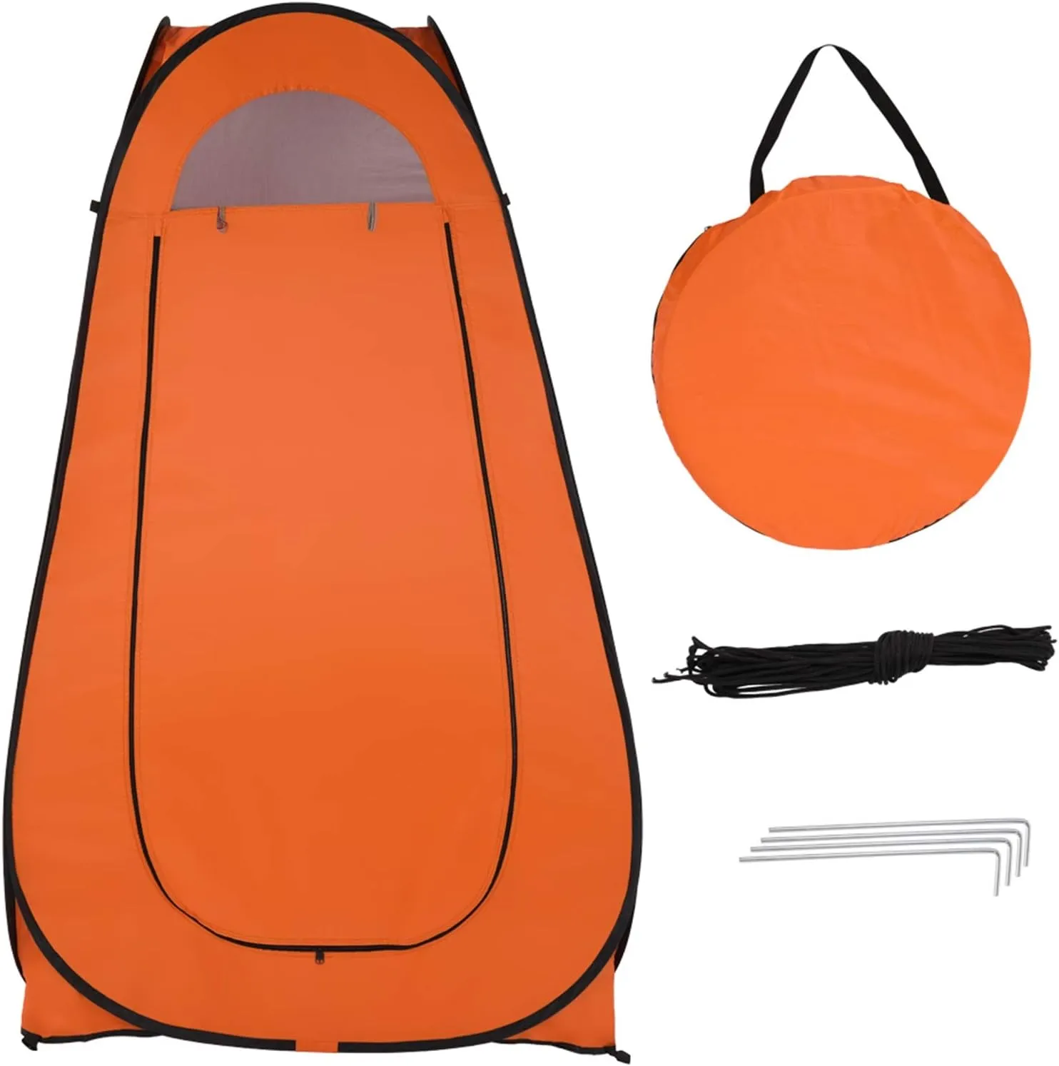 Pop Up Shower Tent - Privacy Shelter for Camping, Beach & Hiking, 6.2ft Portable Changing Room & Toilet Tent with Carry Bag, Water-Resistant & UV Protection for Outdoor Activities, Orange